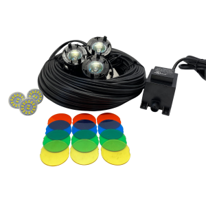 2″ LED Fountain Light Set – 3 Fixtures with 12V Transformer, Photocell & Colored Lenses (Compatible with All RHP Series Fountains)
